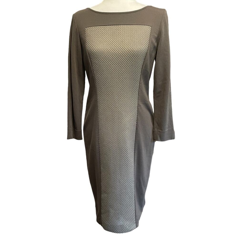 Lafayette 148 New York Size Small Long Sleeve Cotton Army Green Honeycomb Dress
